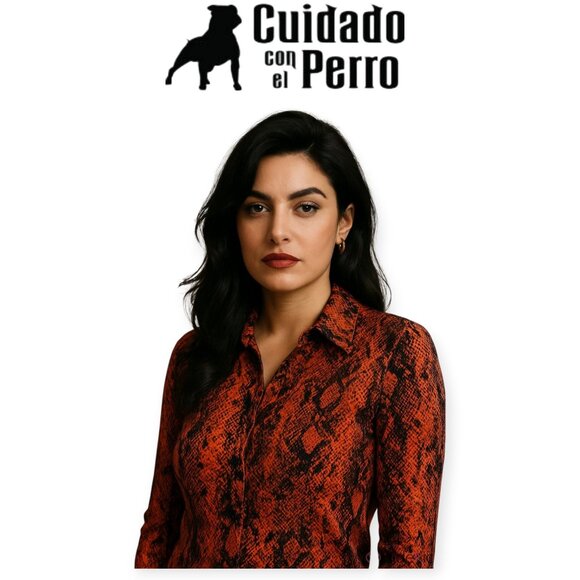 Cuidado Con El Perro Snakeskin Button-Up Rust/Black Size S - Picture 1 of 9
